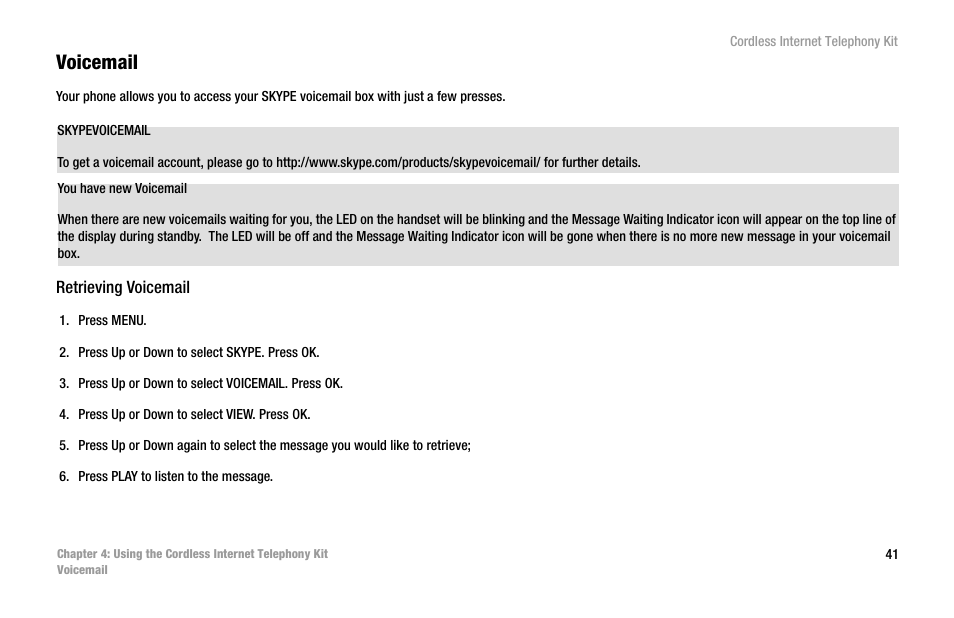 Voicemail | Linksys CIT200 User Manual | Page 48 / 100