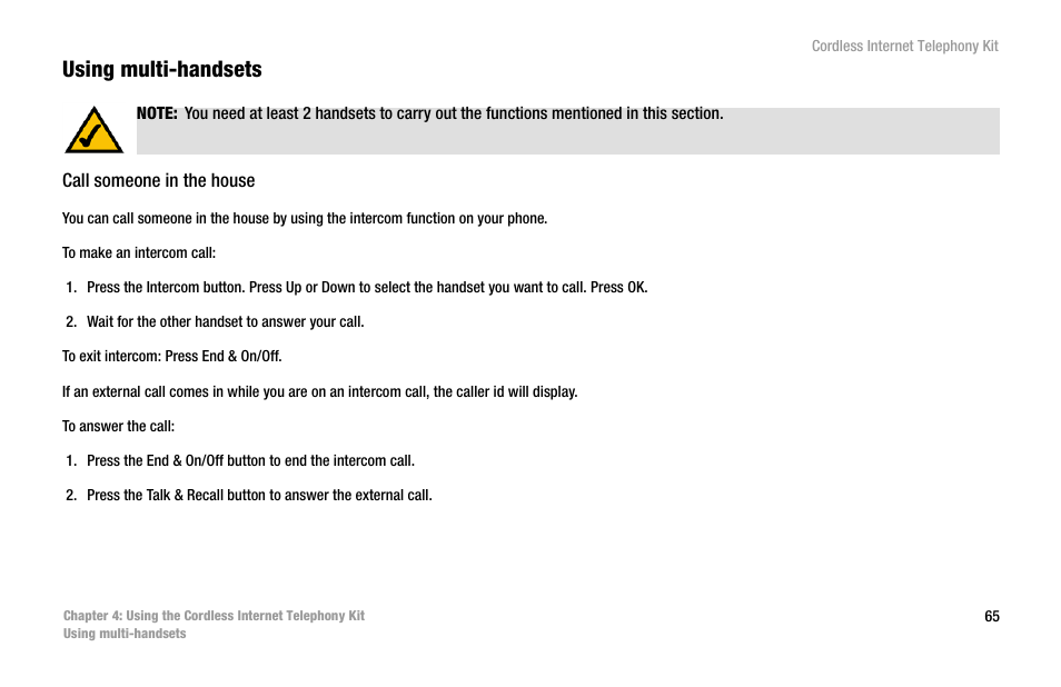 Using multi-handsets | Linksys CIT200 User Manual | Page 72 / 100