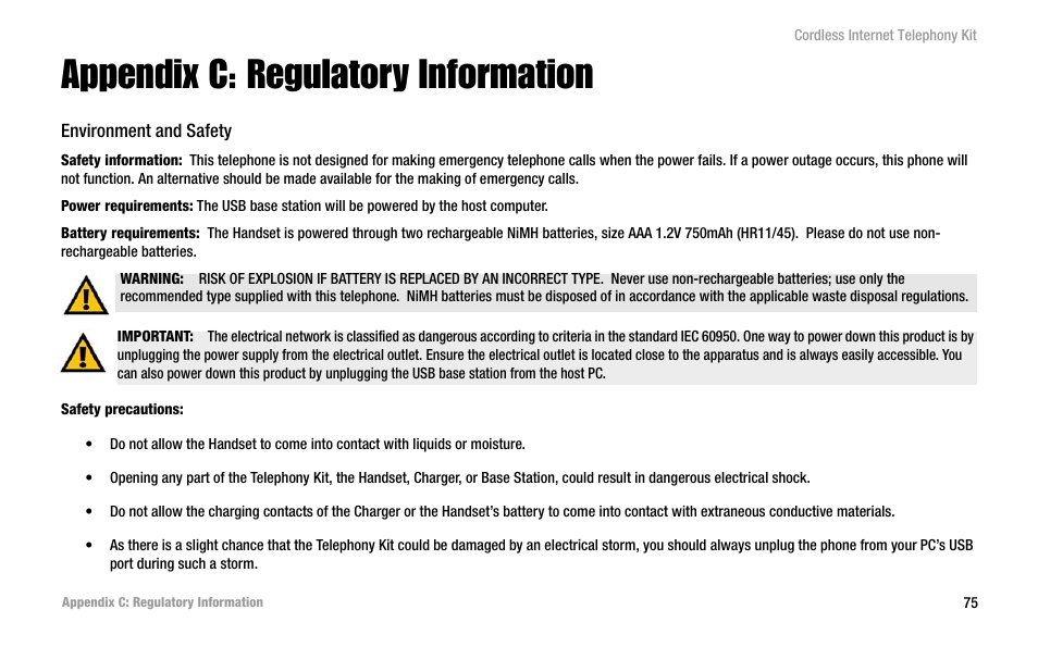 Appendix c: regulatory information | Linksys CIT200 User Manual | Page 82 / 100