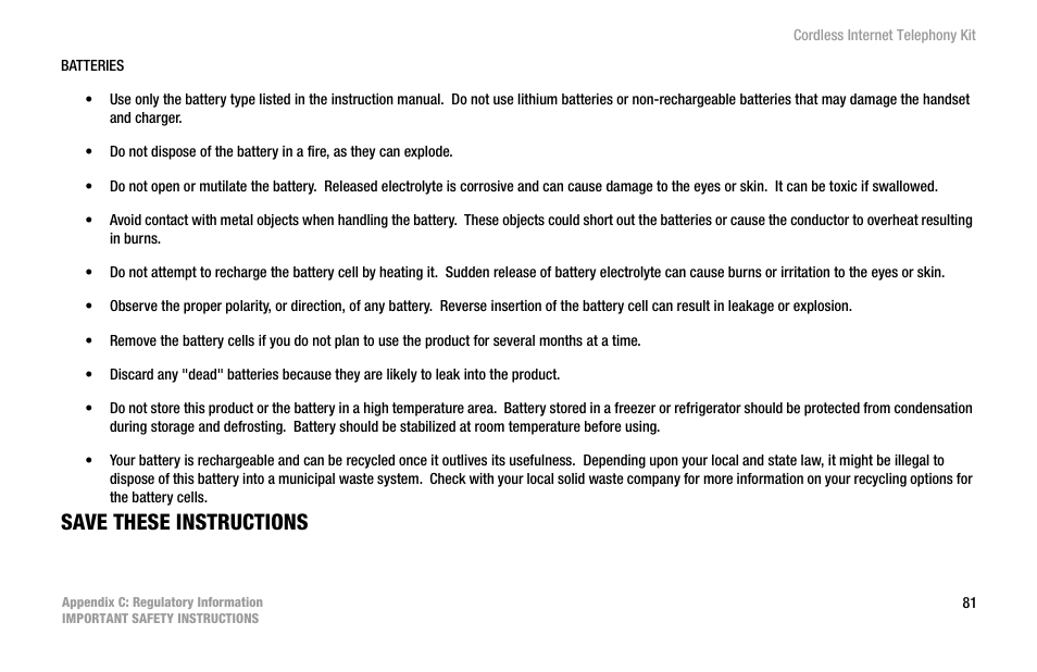 Save these instructions | Linksys CIT200 User Manual | Page 88 / 100