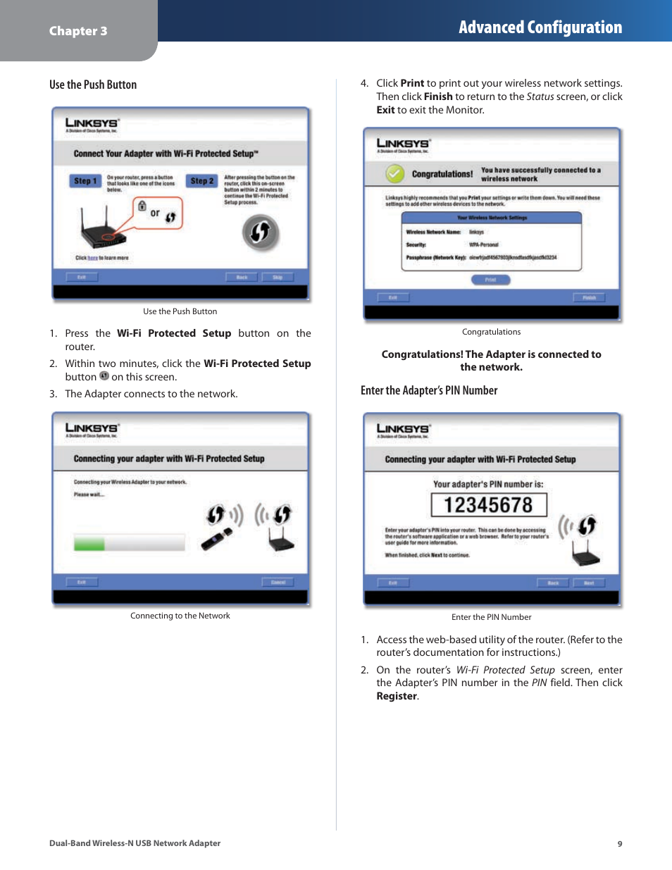 Advanced configuration | Linksys DUAL-BAND WIRELESS-N WUSB600N User Manual | Page 12 / 53