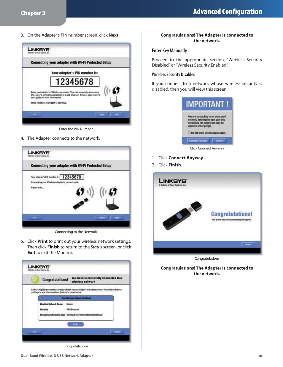 Advanced configuration | Linksys DUAL-BAND WIRELESS-N WUSB600N User Manual | Page 13 / 53