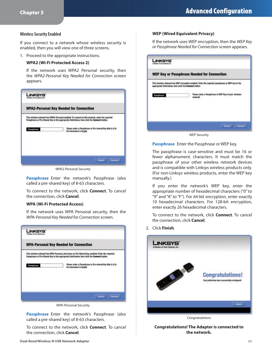 Advanced configuration | Linksys DUAL-BAND WIRELESS-N WUSB600N User Manual | Page 14 / 53