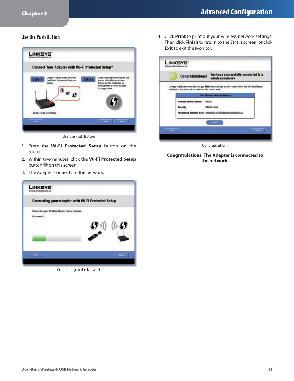 Advanced configuration | Linksys DUAL-BAND WIRELESS-N WUSB600N User Manual | Page 18 / 53