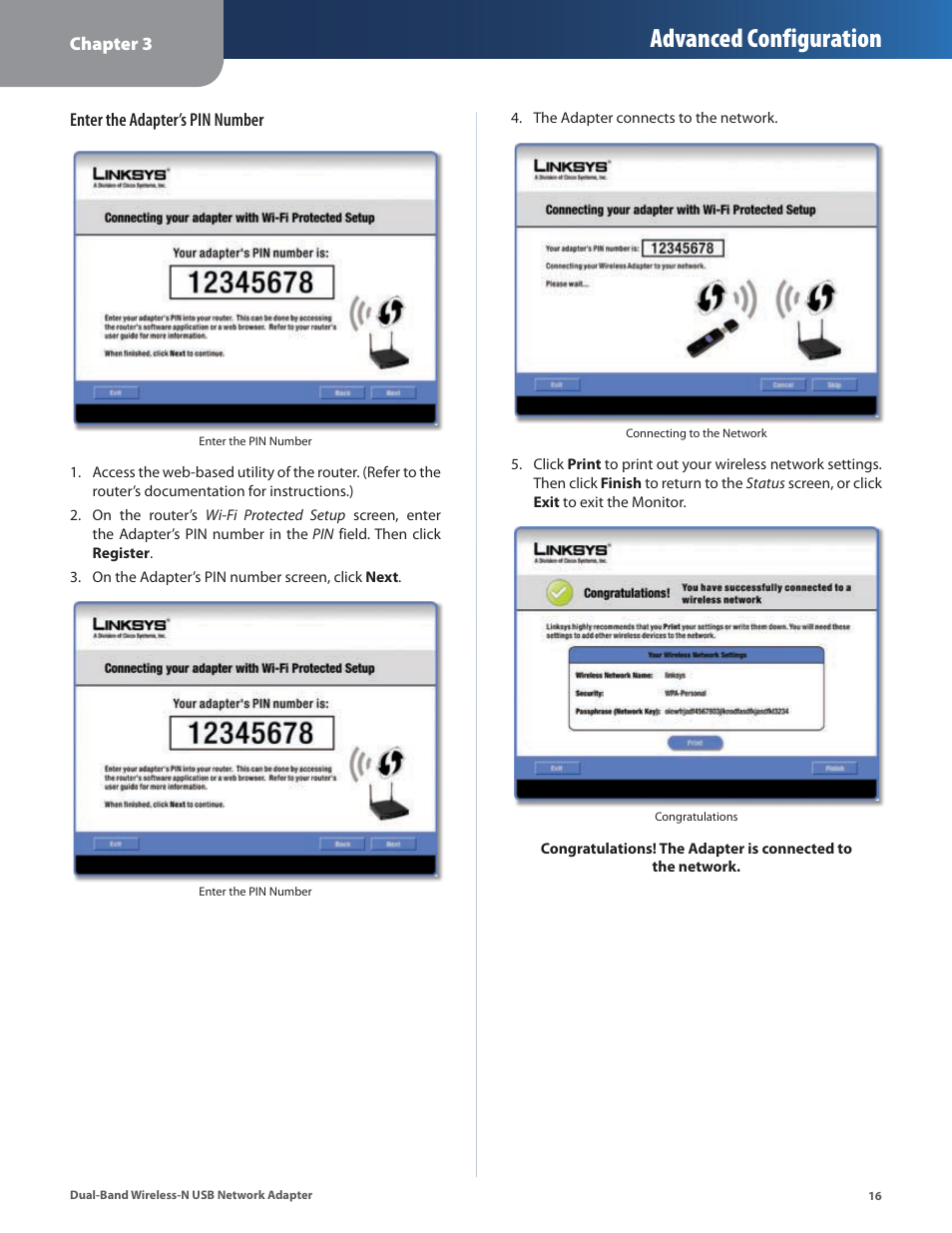 Advanced configuration | Linksys DUAL-BAND WIRELESS-N WUSB600N User Manual | Page 19 / 53