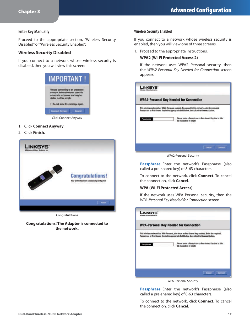 Advanced configuration | Linksys DUAL-BAND WIRELESS-N WUSB600N User Manual | Page 20 / 53