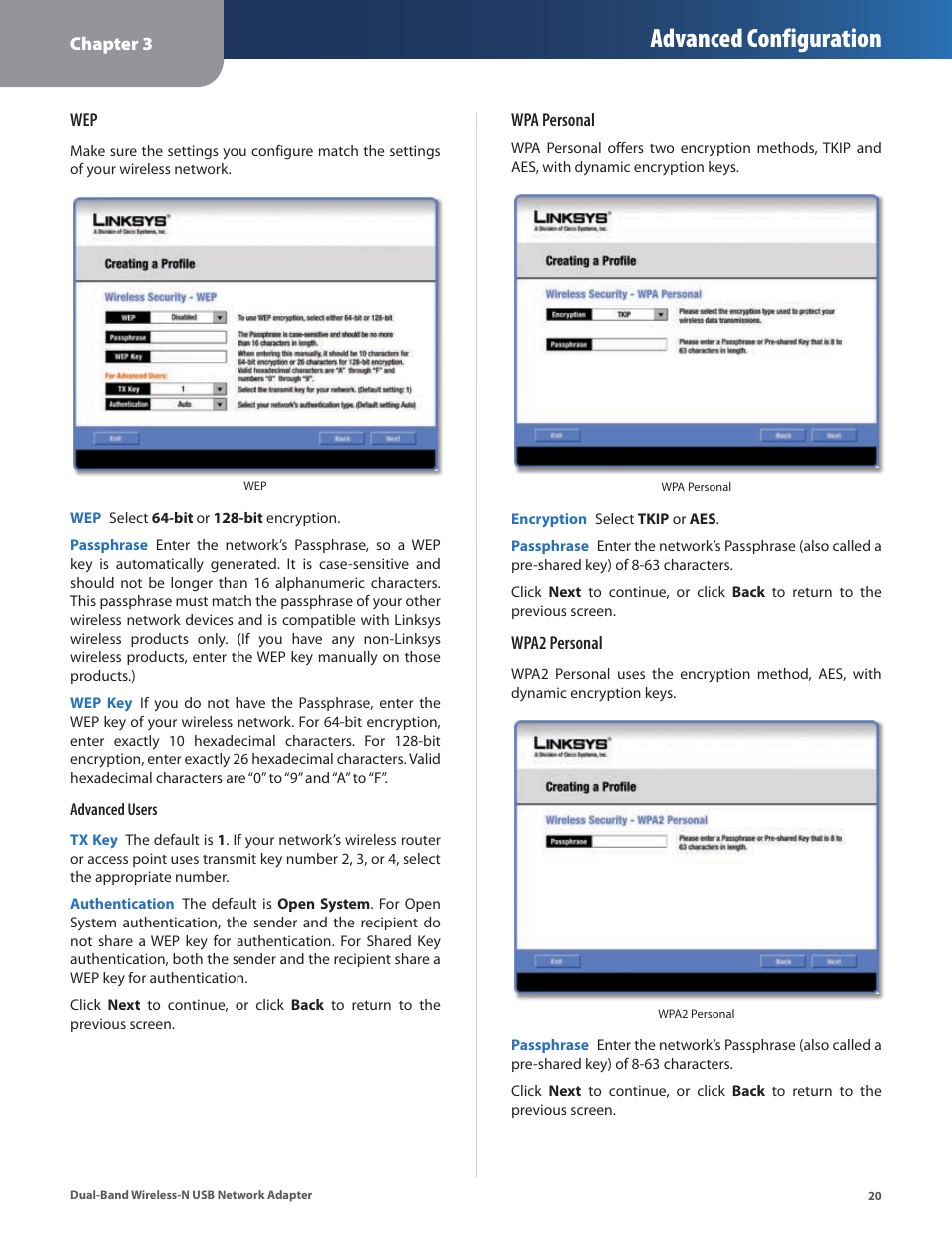 Advanced configuration | Linksys DUAL-BAND WIRELESS-N WUSB600N User Manual | Page 23 / 53