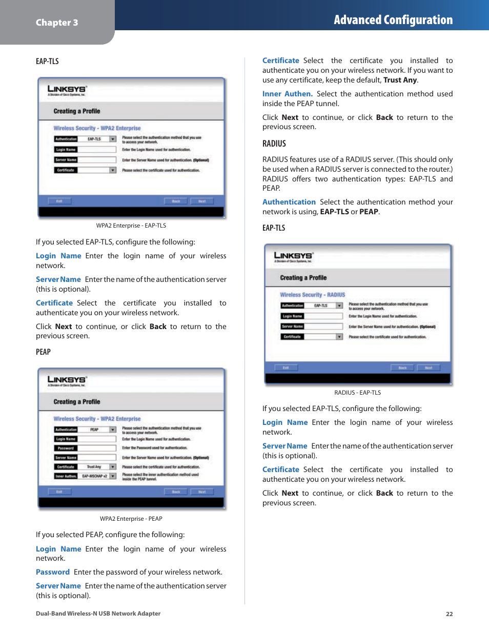 Advanced configuration | Linksys DUAL-BAND WIRELESS-N WUSB600N User Manual | Page 25 / 53