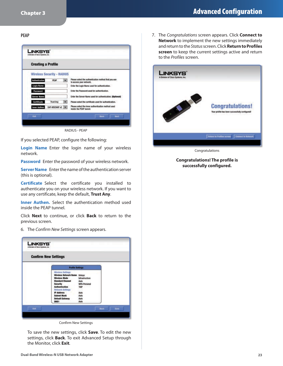 Advanced configuration | Linksys DUAL-BAND WIRELESS-N WUSB600N User Manual | Page 26 / 53