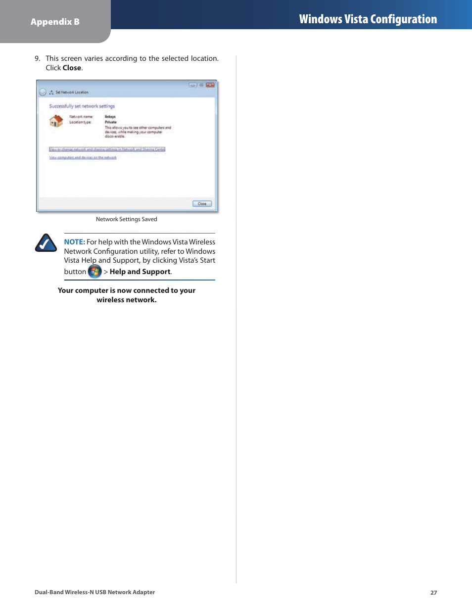 Windows vista configuration | Linksys DUAL-BAND WIRELESS-N WUSB600N User Manual | Page 30 / 53