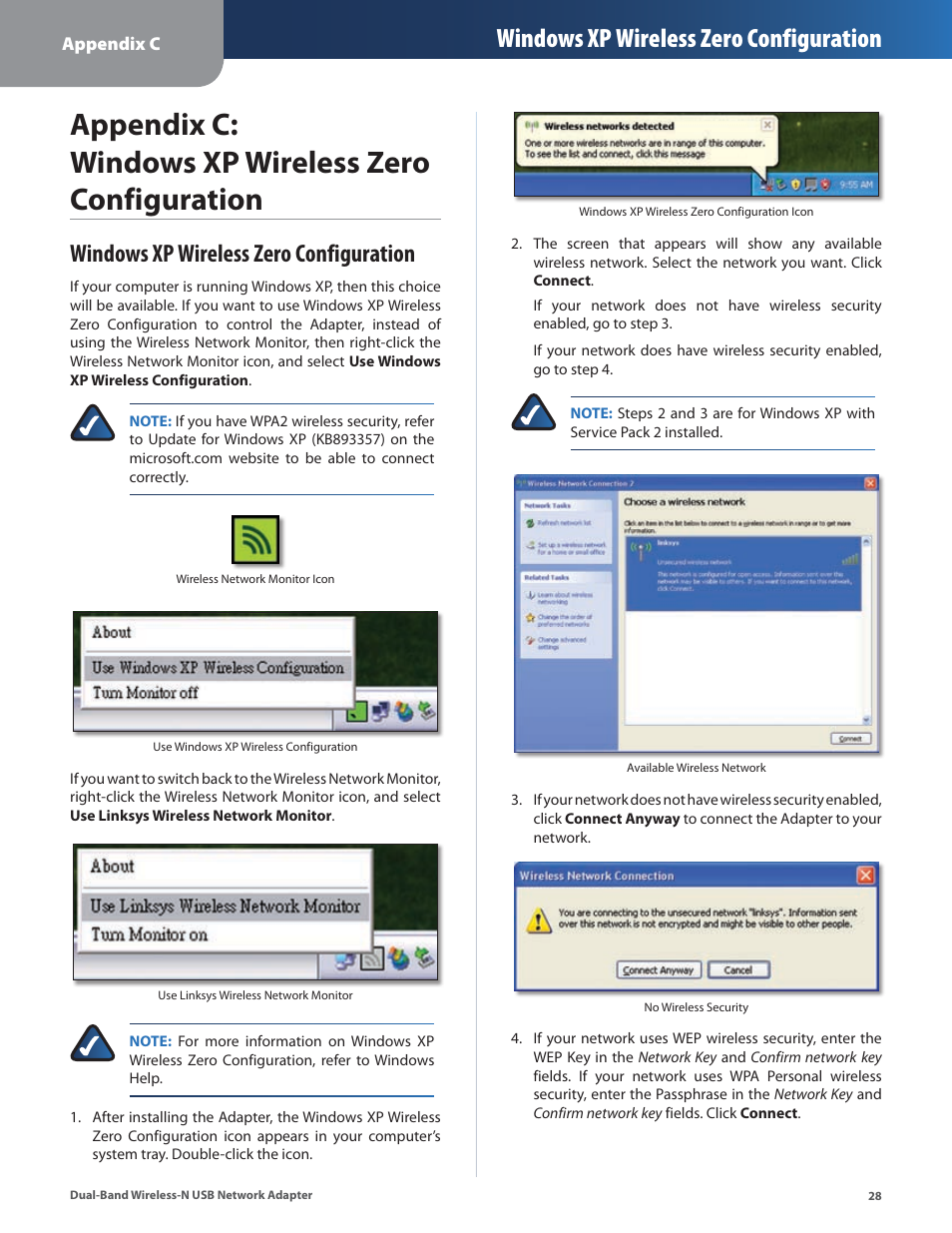 Appendix c: windows xp wireless zero configuration, Windows xp wireless zero configuration | Linksys DUAL-BAND WIRELESS-N WUSB600N User Manual | Page 31 / 53