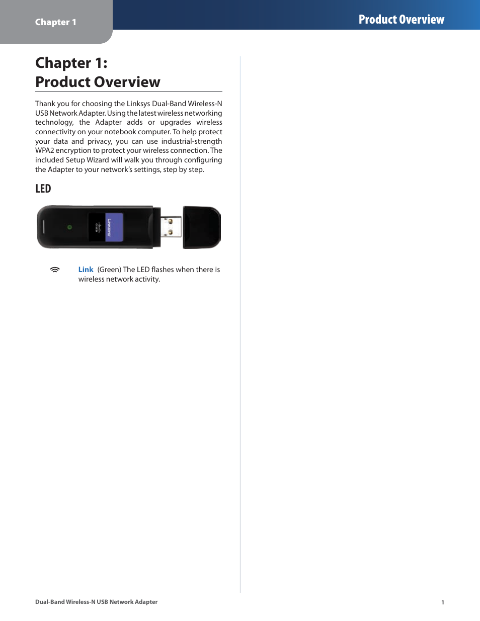 Chapter 1: product overview, Product overview | Linksys DUAL-BAND WIRELESS-N WUSB600N User Manual | Page 4 / 53