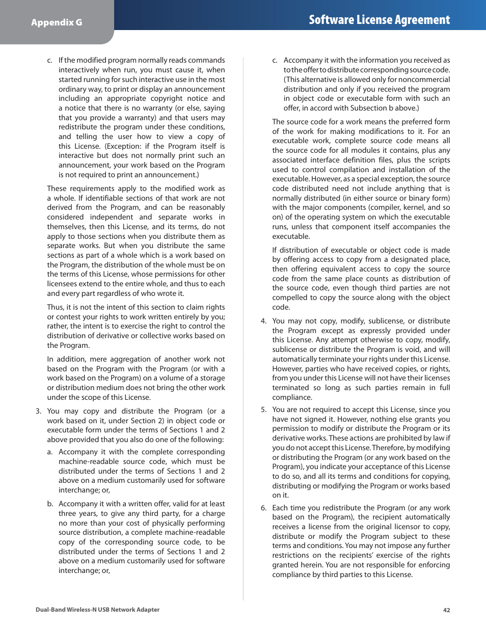 Software license agreement | Linksys DUAL-BAND WIRELESS-N WUSB600N User Manual | Page 45 / 53