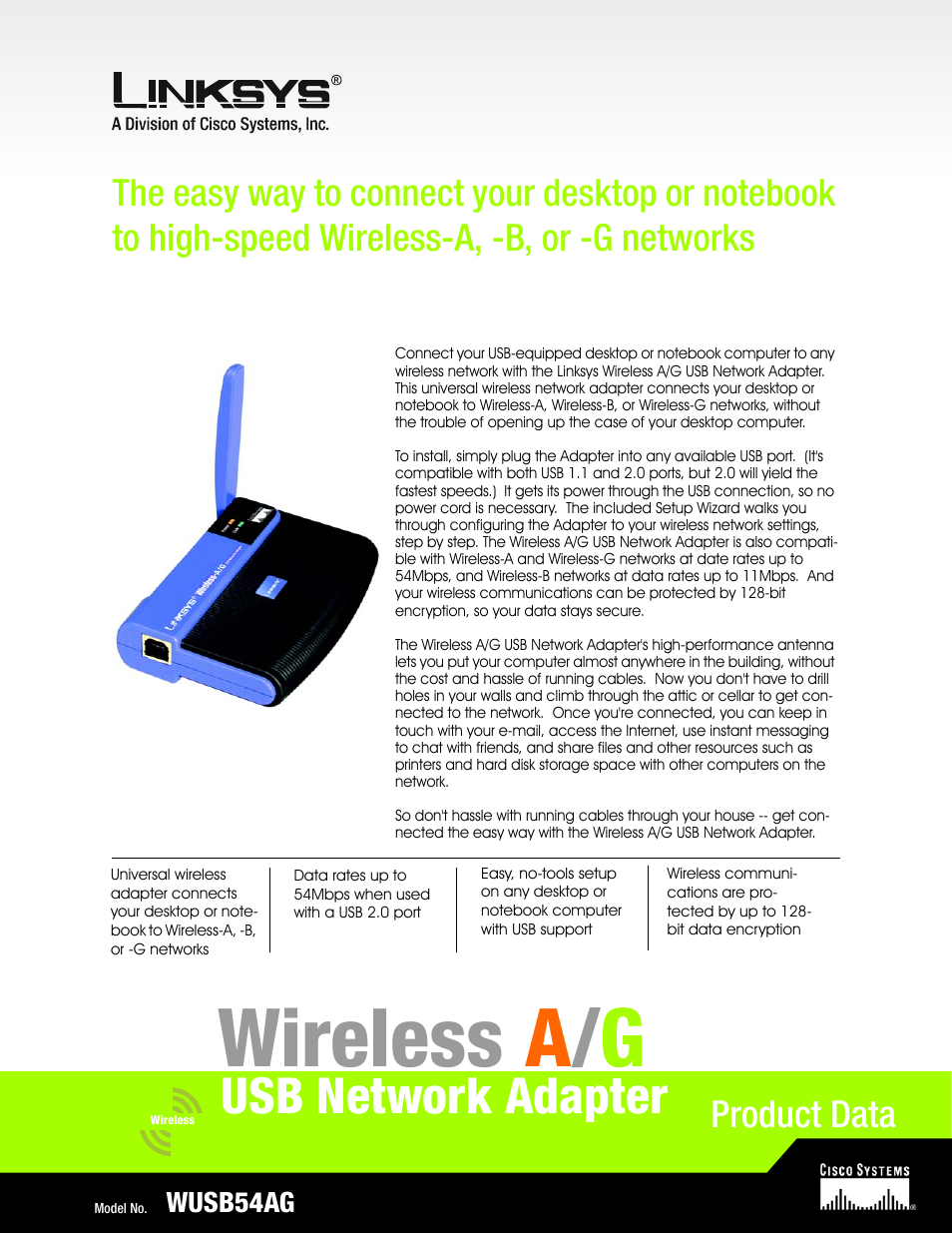 Linksys WUSB54AG User Manual | 2 pages