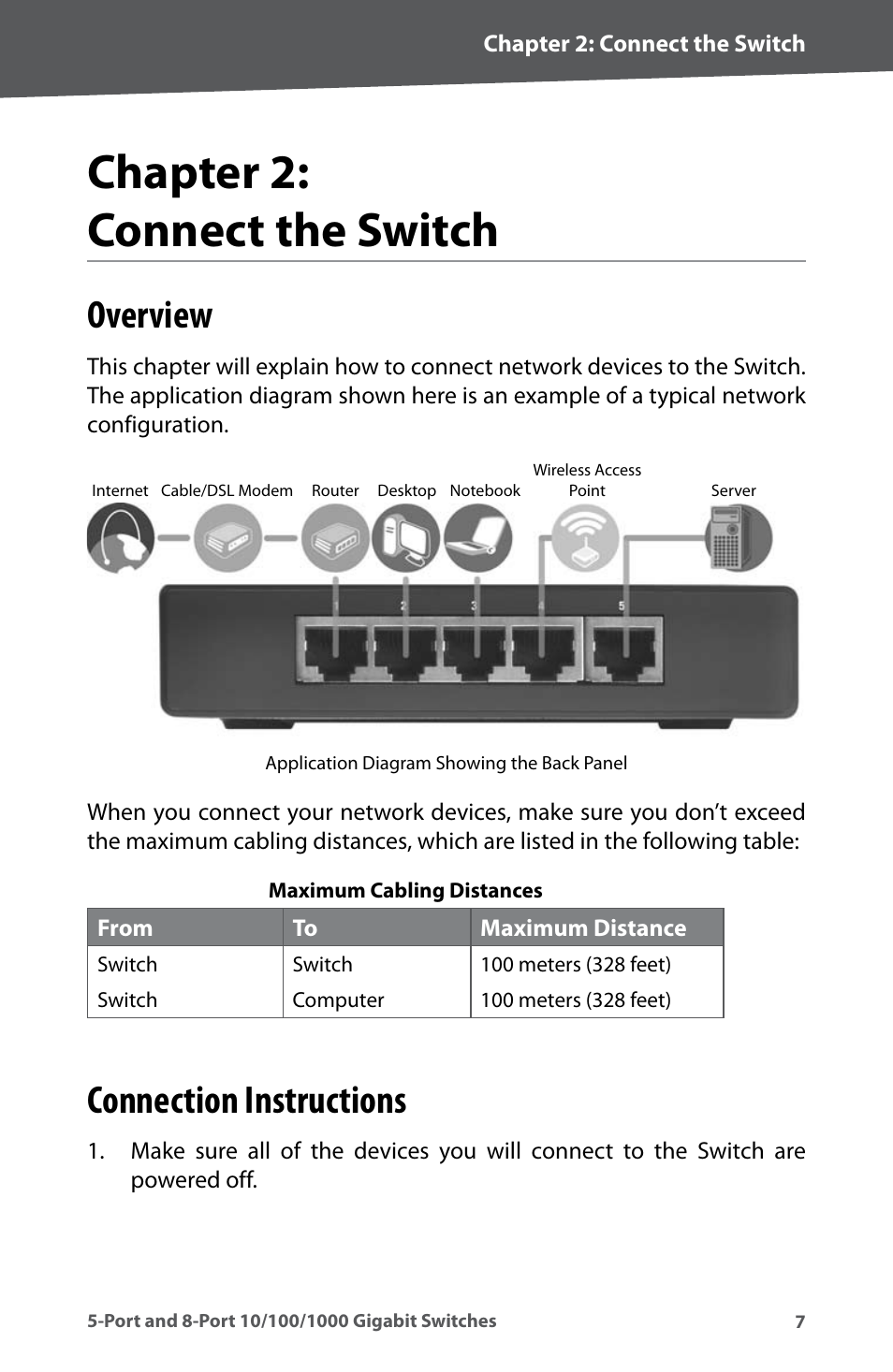 Chapter 2: connect the switch, Overview, Connection instructions | Overview connection instructions, Chapter 2: connect the swtch | Linksys SD2005 User Manual | Page 11 / 28