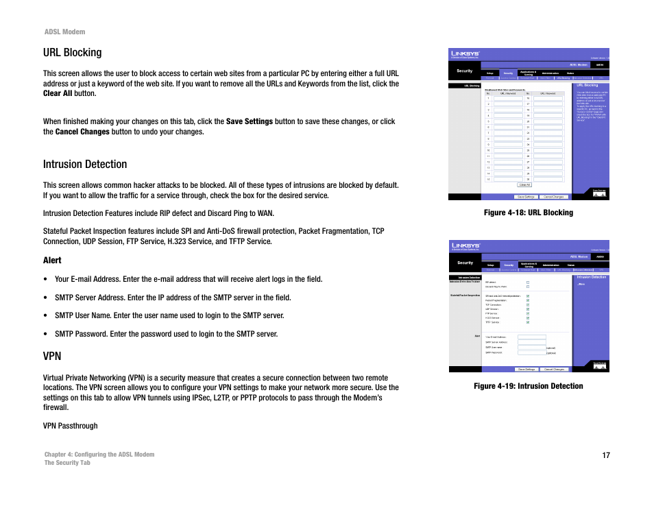 Url blocking, Intrusion detection | Linksys AM200 User Manual | Page 22 / 50