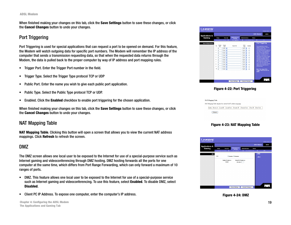 Port triggering, Nat mapping table | Linksys AM200 User Manual | Page 24 / 50