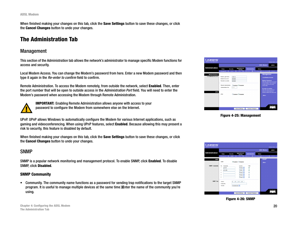 The administration tab, Management, Snmp | Linksys AM200 User Manual | Page 25 / 50