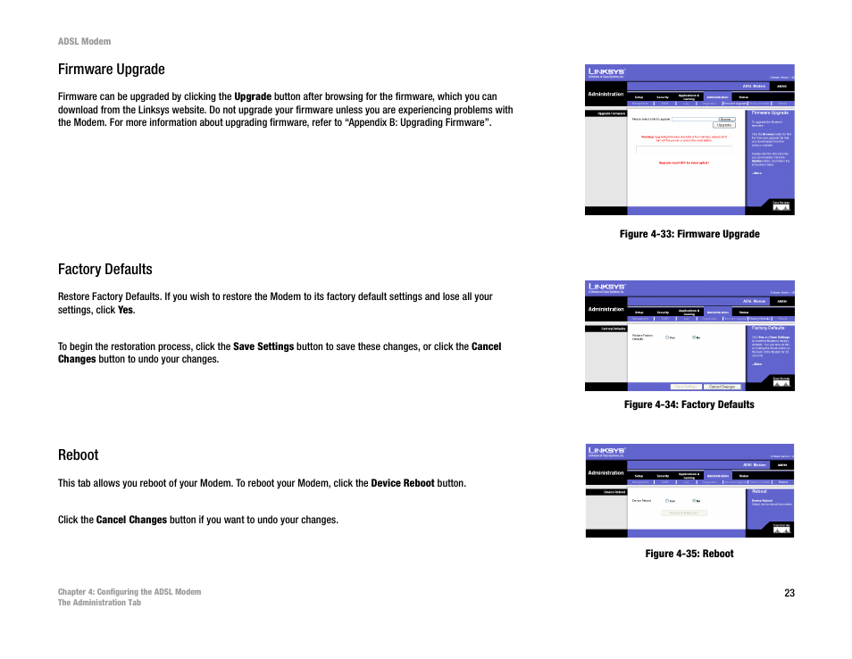 Firmware upgrade, Factory defaults, Reboot | Linksys AM200 User Manual | Page 28 / 50