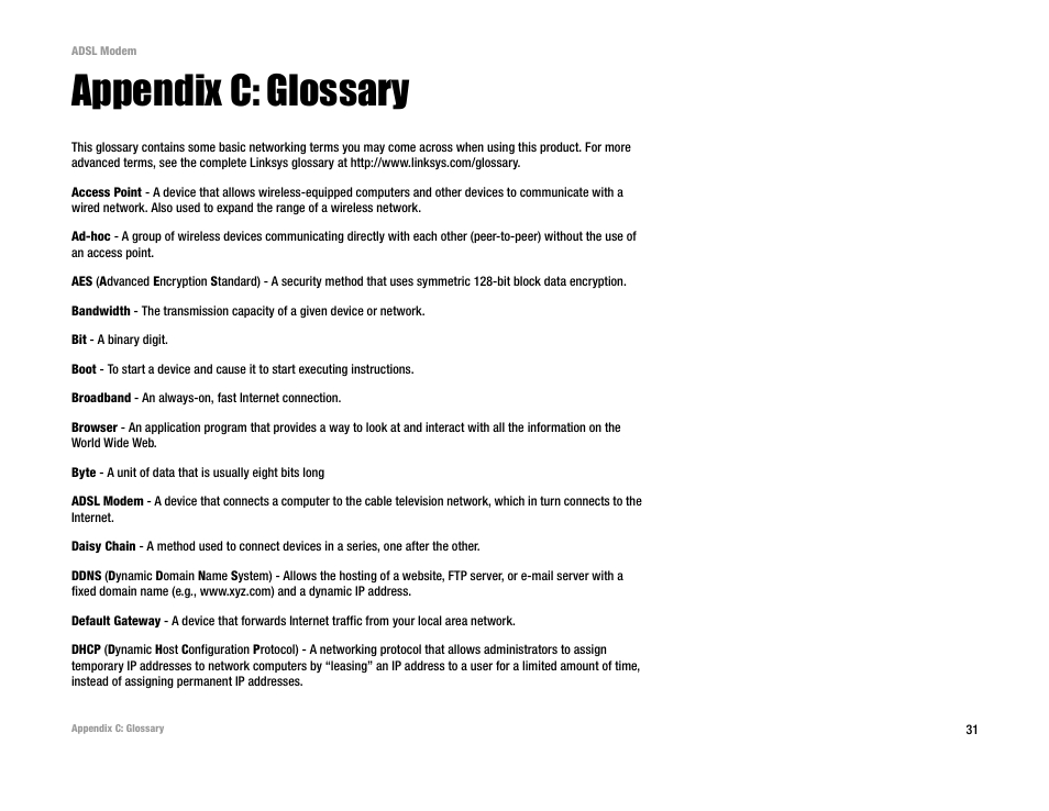 Appendix c: glossary | Linksys AM200 User Manual | Page 36 / 50