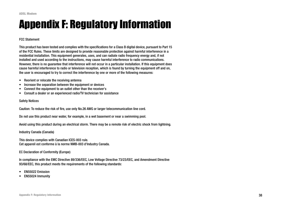 Appendix f: regulatory information | Linksys AM200 User Manual | Page 43 / 50