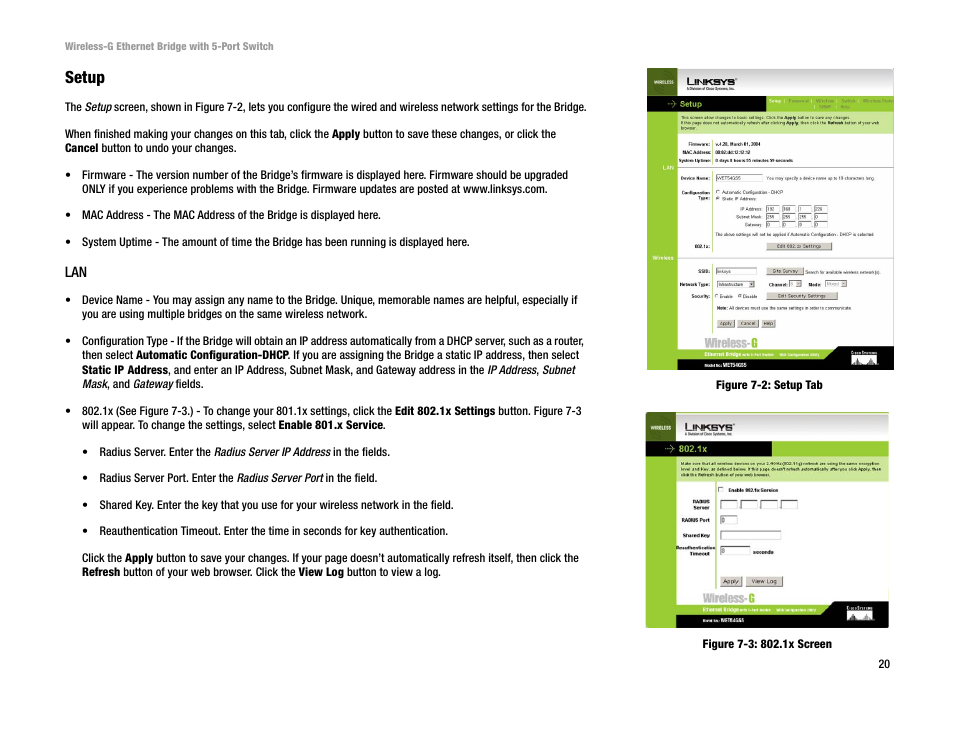 Setup | Linksys WET54GS5 User Manual | Page 26 / 69