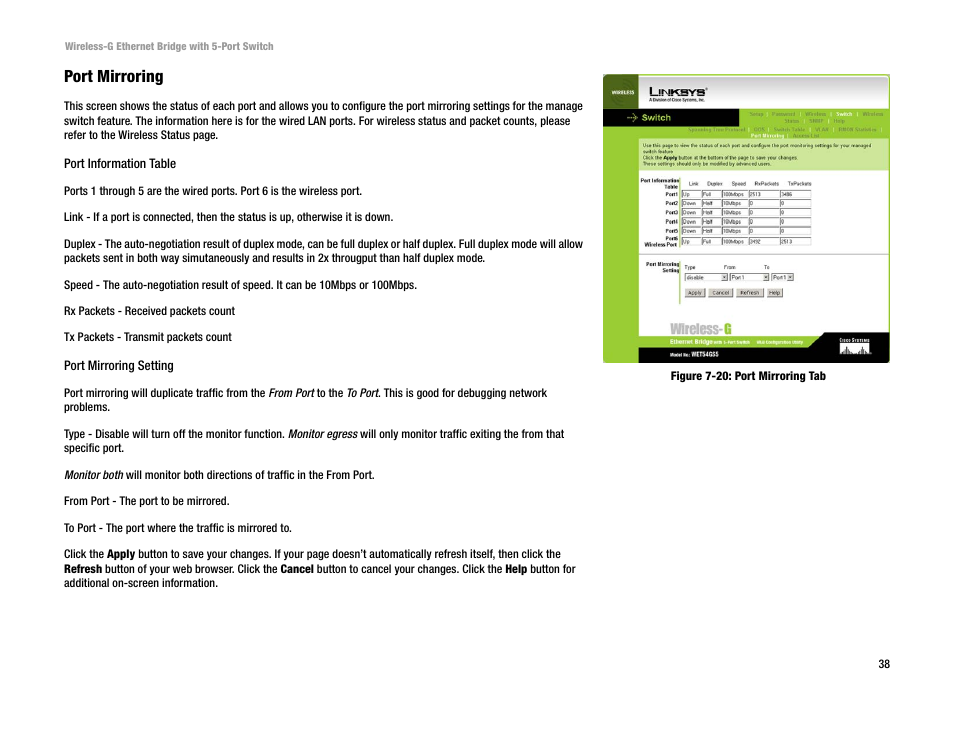 Port mirroring | Linksys WET54GS5 User Manual | Page 44 / 69