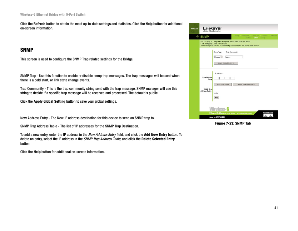 Snmp | Linksys WET54GS5 User Manual | Page 47 / 69
