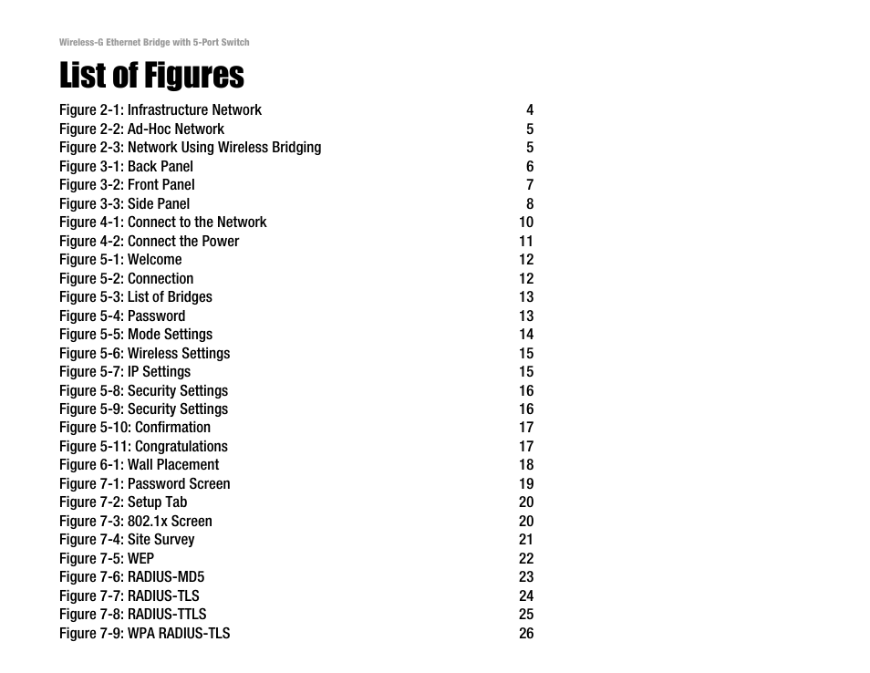 List of figures | Linksys WET54GS5 User Manual | Page 5 / 69