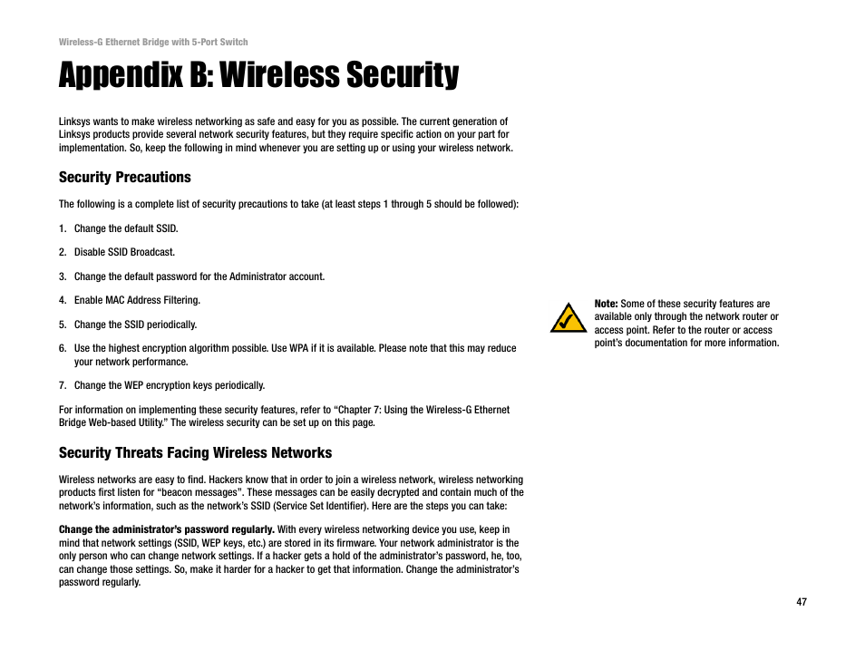 Appendix b: wireless security | Linksys WET54GS5 User Manual | Page 53 / 69