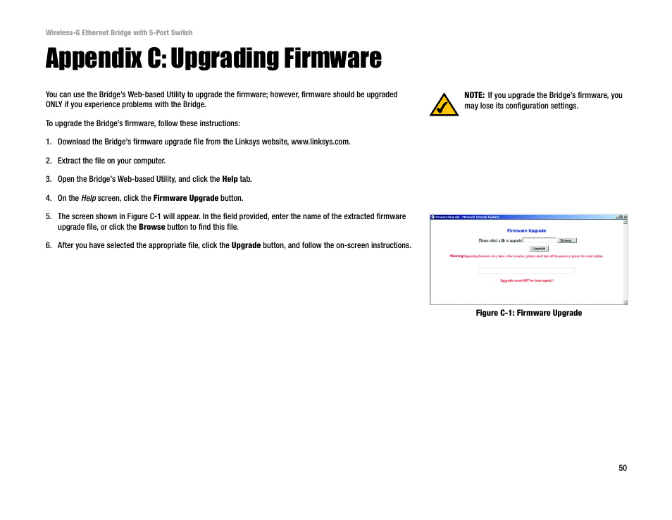 Appendix c: upgrading firmware | Linksys WET54GS5 User Manual | Page 56 / 69