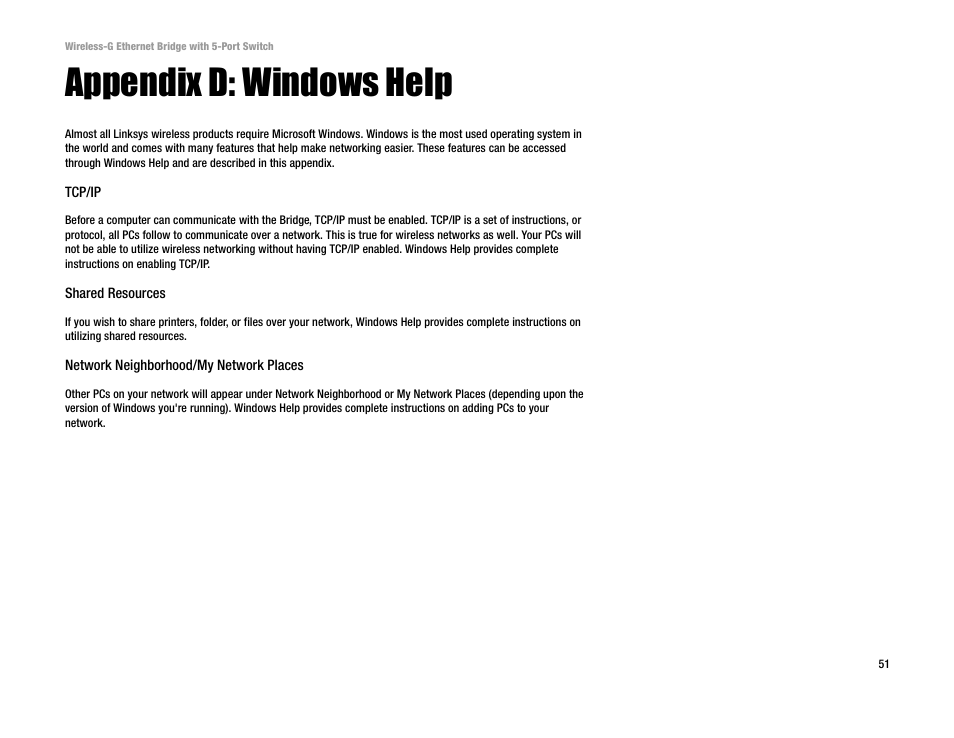 Appendix d: windows help | Linksys WET54GS5 User Manual | Page 57 / 69