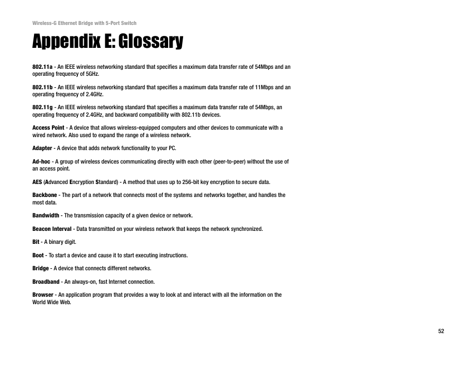 Appendix e: glossary | Linksys WET54GS5 User Manual | Page 58 / 69