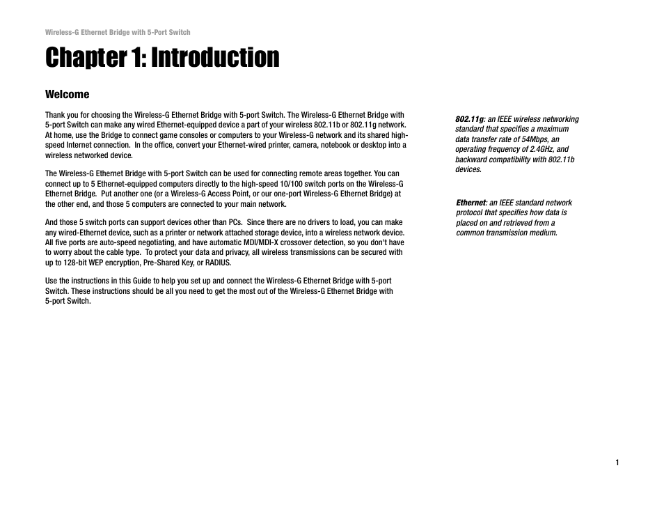 Chapter 1: introduction | Linksys WET54GS5 User Manual | Page 7 / 69