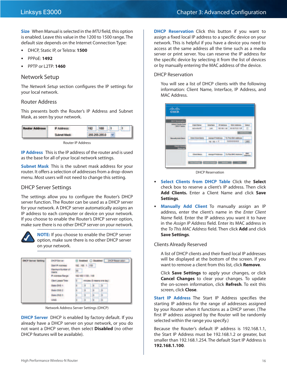 Network setup | Linksys E3000 User Manual | Page 19 / 80