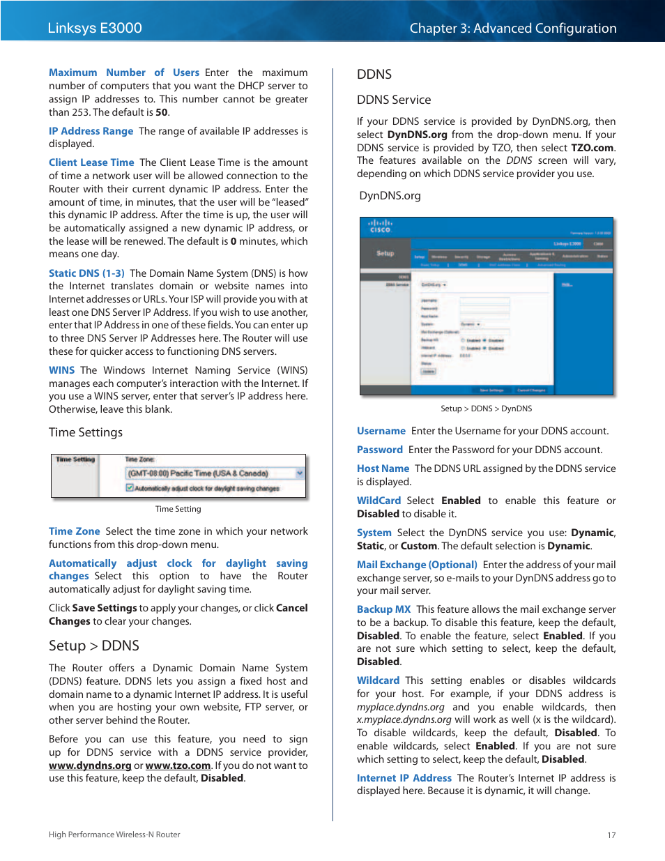 Setup > ddns, Ddns | Linksys E3000 User Manual | Page 20 / 80