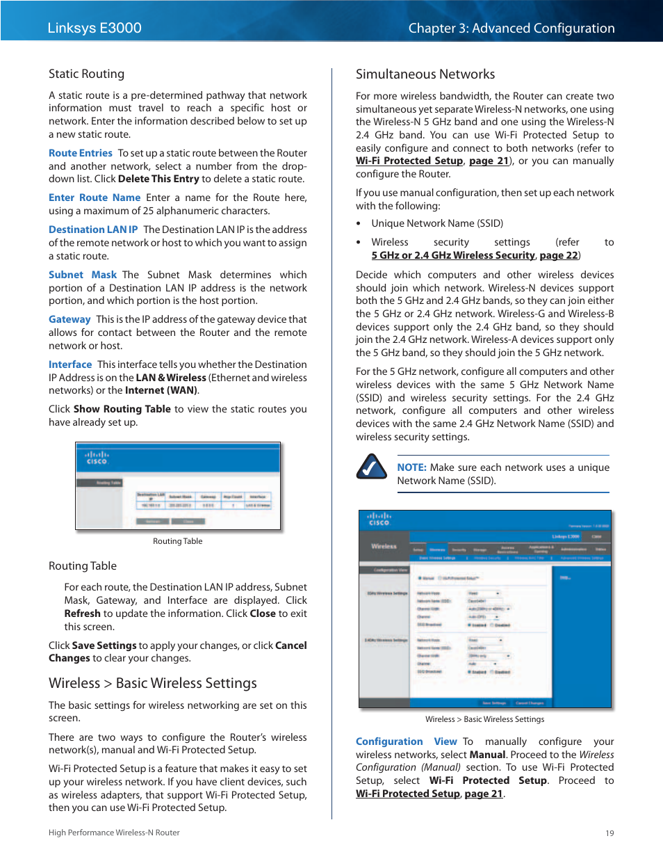 Wireless > basic wireless settings, Simultaneous networks | Linksys E3000 User Manual | Page 22 / 80