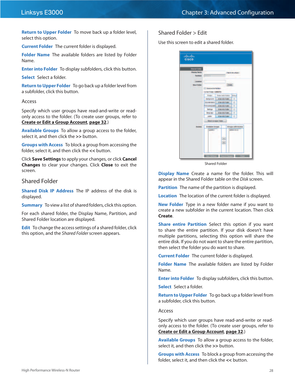 Shared folder | Linksys E3000 User Manual | Page 31 / 80