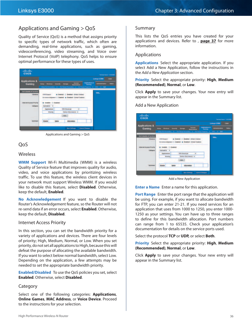 Applications and gaming > qos | Linksys E3000 User Manual | Page 39 / 80