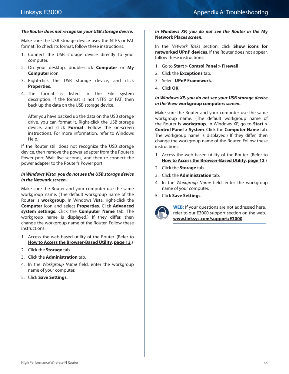 Linksys e3000 appendix a: troubleshooting | Linksys E3000 User Manual | Page 47 / 80