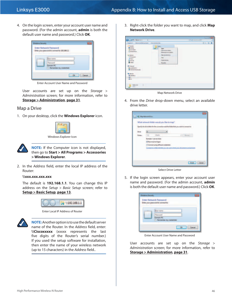 Map a drive | Linksys E3000 User Manual | Page 49 / 80