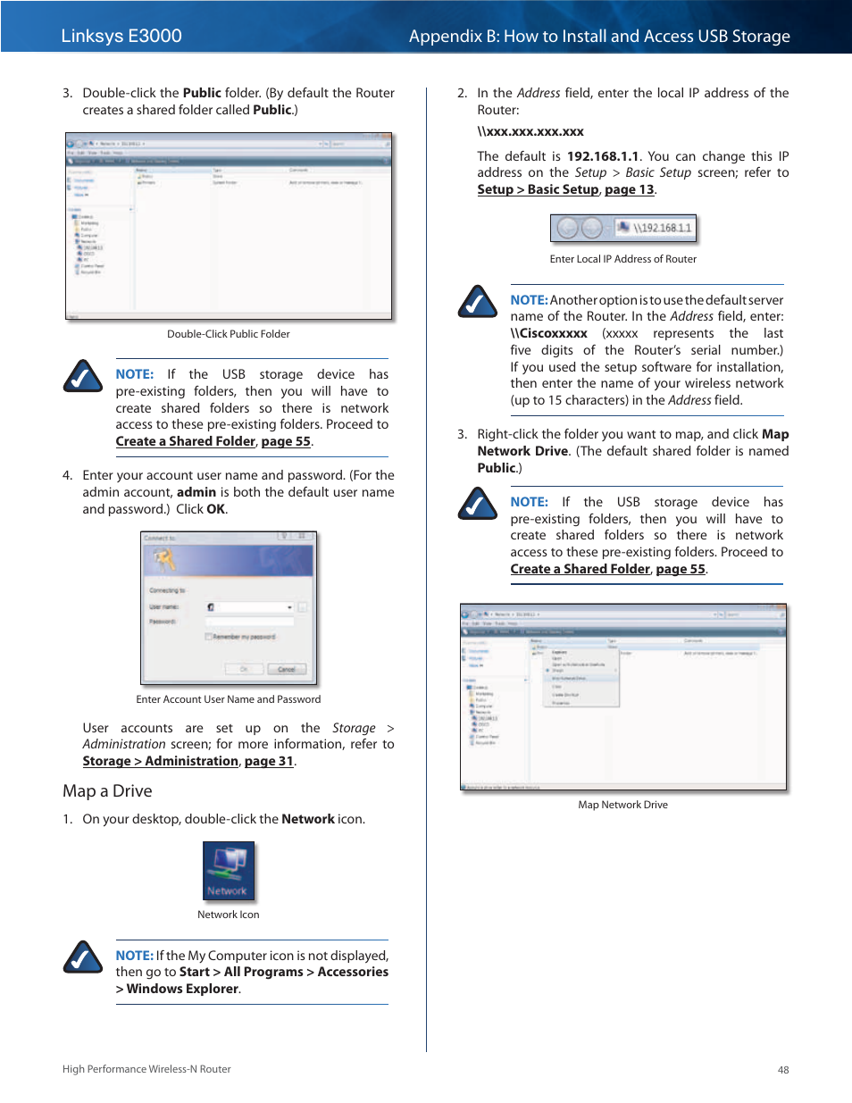 Map a drive | Linksys E3000 User Manual | Page 51 / 80
