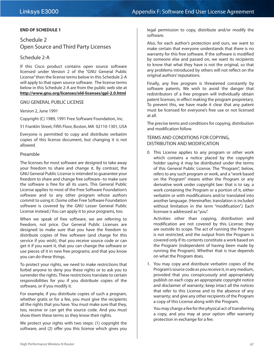Schedule 2 open source and third party licenses | Linksys E3000 User Manual | Page 70 / 80
