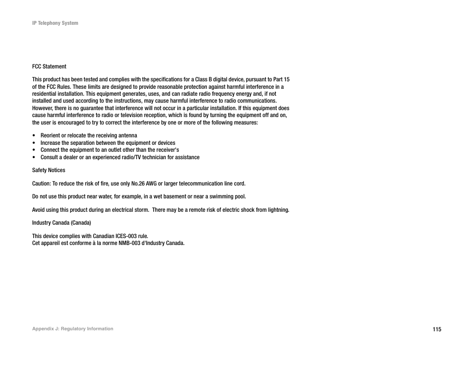 Appendix j: regulatory information | Linksys SPA9000 User Manual | Page 122 / 128