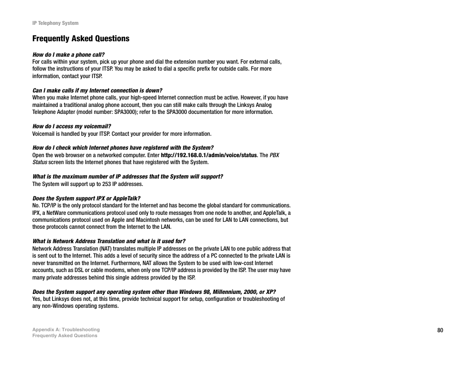 Frequently asked questions | Linksys SPA9000 User Manual | Page 87 / 128