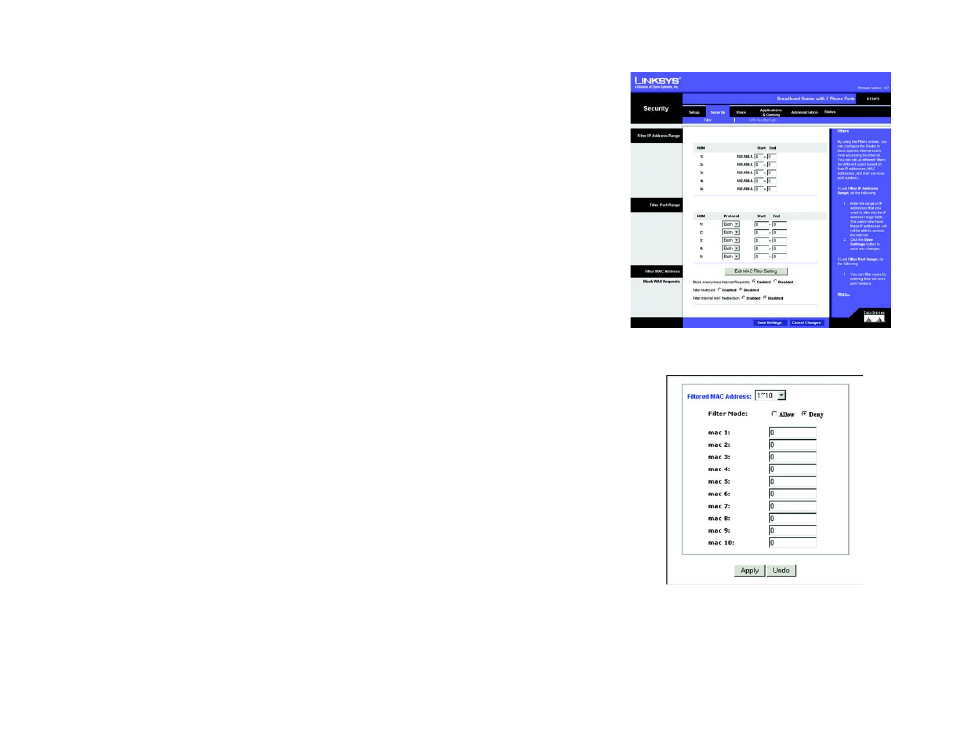 The security tab - filter | Linksys RT31P2 User Manual | Page 28 / 73
