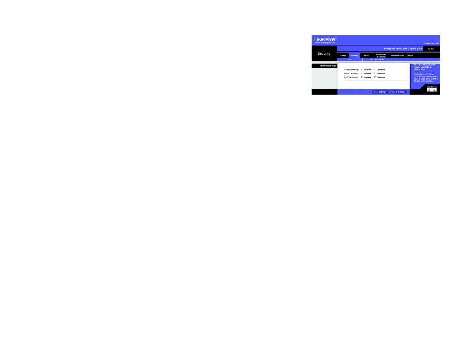 The security tab - vpn passthrough | Linksys RT31P2 User Manual | Page 30 / 73