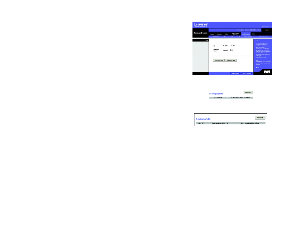 The administration tab - log | Linksys RT31P2 User Manual | Page 41 / 73