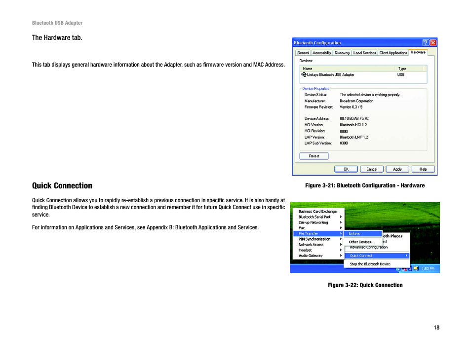 Quick connection | Linksys USBBT100 User Manual | Page 22 / 33