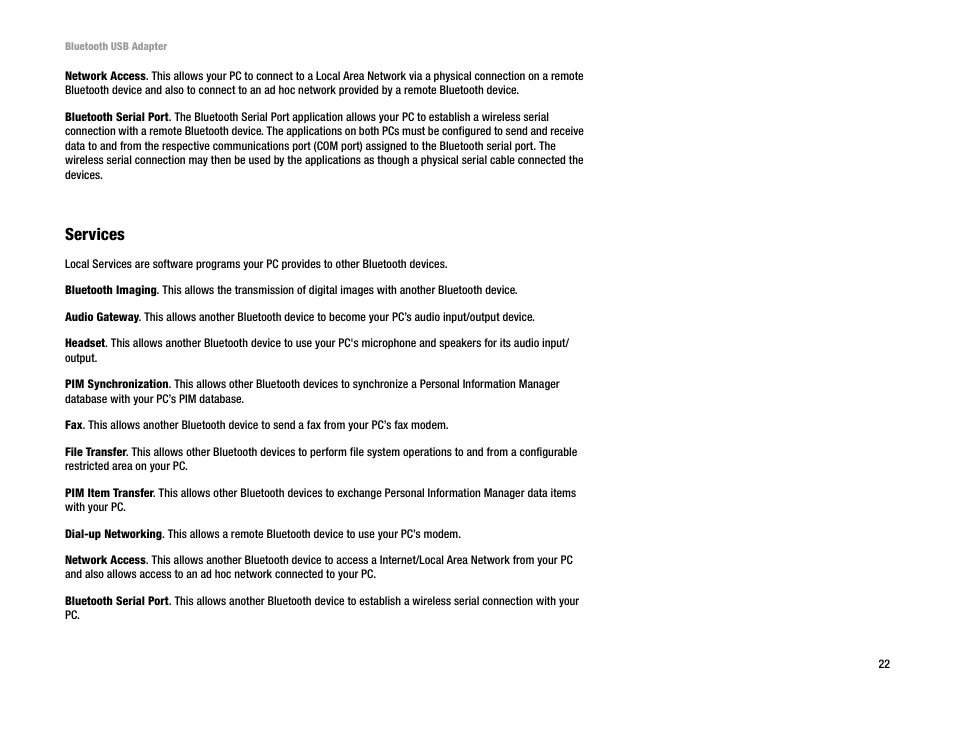 Services | Linksys USBBT100 User Manual | Page 26 / 33